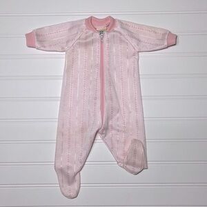 VINTAGE TINY THREADS NWOT Made in USA Girls Pink Preemie Zip Up Footie Pajamas